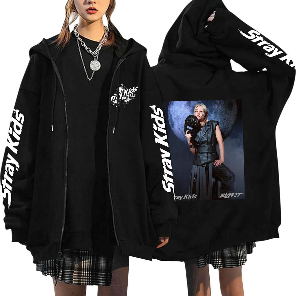 Graphic Print Loose Fit Zip Up Hoodie for Casual Streetwear