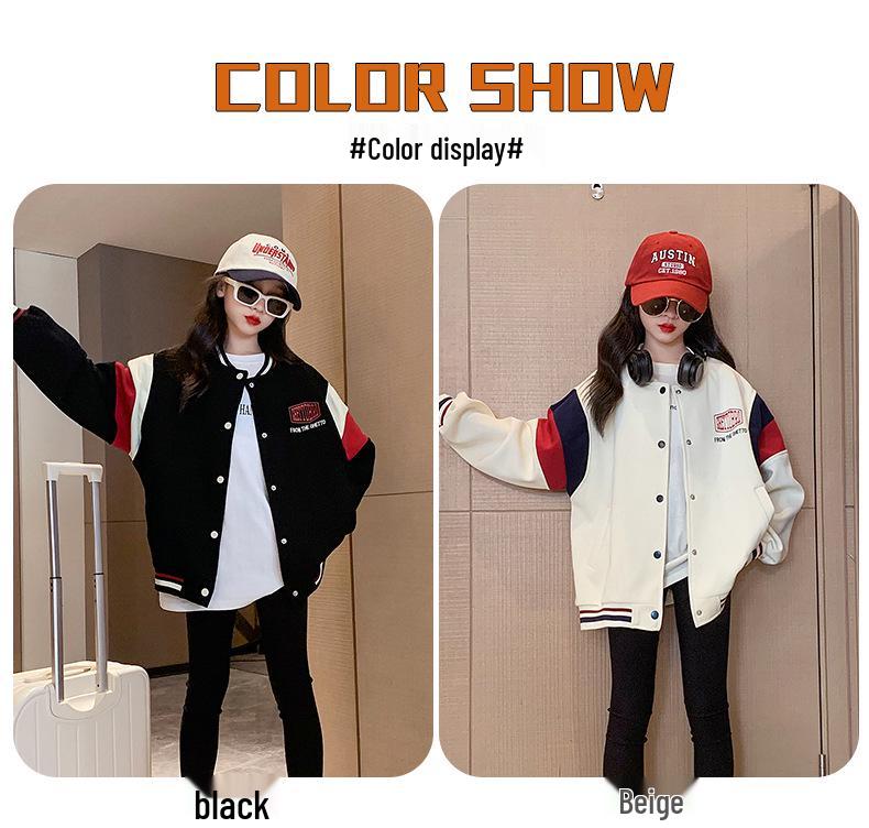 Girls' Fashionable Baseball Jacket - Autumn 2025 Collection: Stylish Children's Spring/Autumn Outerwear for Big Kids