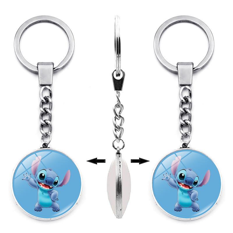 Adorable Stitch Keychain With Gemstone Double-sided Design Zinc Alloy Key Ring