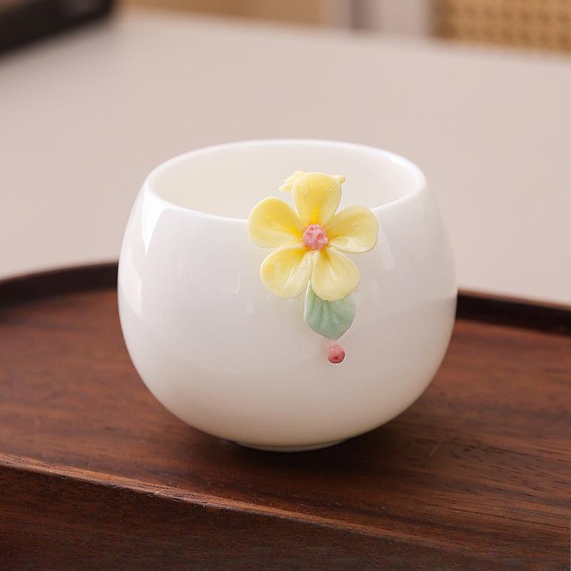 Chinese Style Flower Tea Cup Kung Fu Tea Family Meeting Tea Cup Household Simple and Exquisite Water Cup
