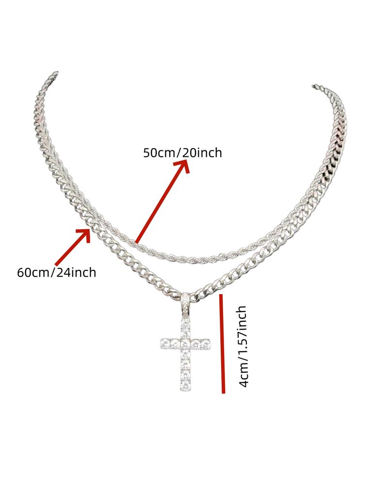  alla moda Doppio Set di Catene + Croce, Unisex - Set di Collane a Catena Cubana Stratificata da 3 mm Gioielli Minimalisti Regalo 20-24 Pollici Regalo