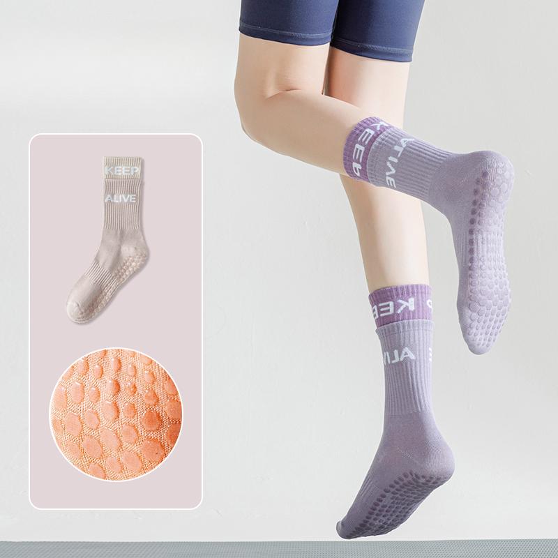 Female Summer Cotton Fitness Dance Pilates Yoga Non Slip Exercise Tube Floor Socks