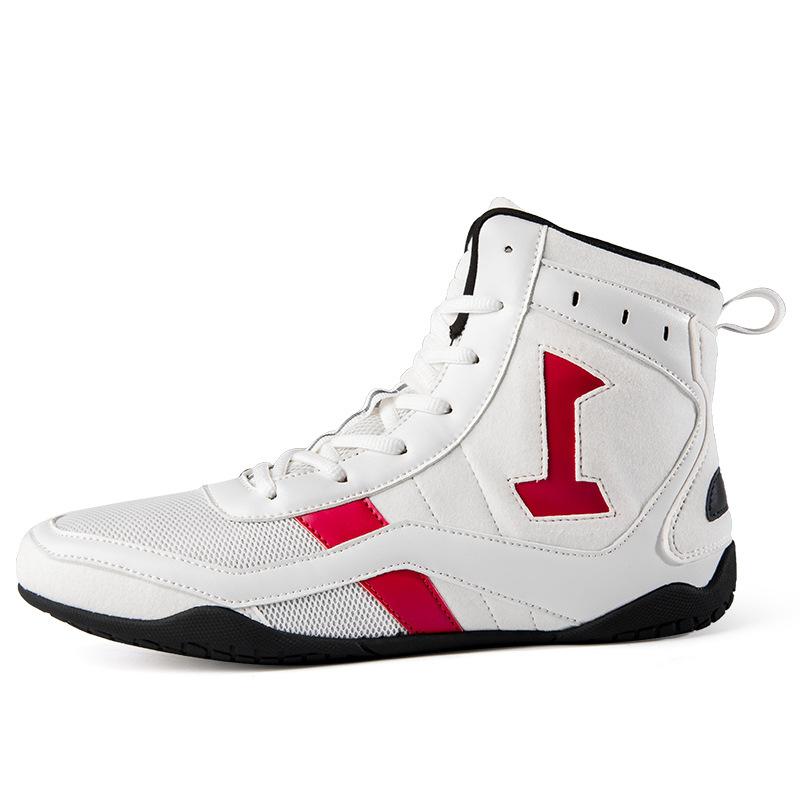 

Профессиональные новые боксерки мужские и женские дышащие тренировочные кроссовки для Санда, обувь для борьбы с высоким верхом, осенние ботинки, ботинки для борьбы 46 белый