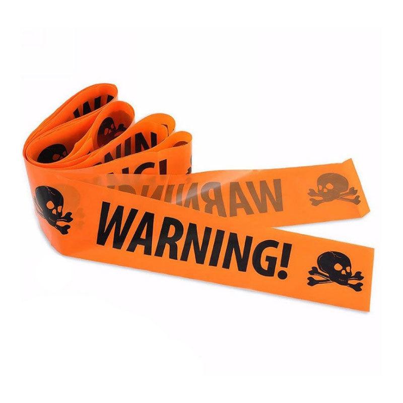 Halloween Decoration Durable Plastic Yellow Isolation Warning Tape with Bold Danger Signs for Haunted House Yard Party Use