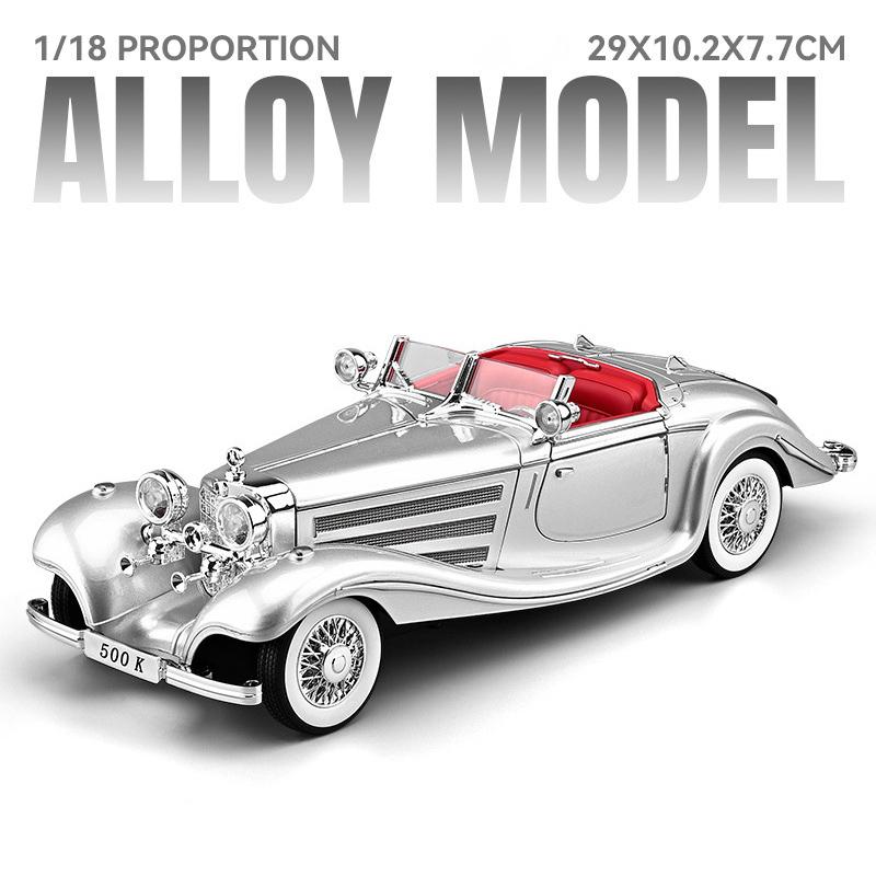 

1/18 Mercedes-Benz 500K 1936 Alloy Die Cast Toy Car Model Sound and Light Children s Toy Collectibles Birthday gift срібний