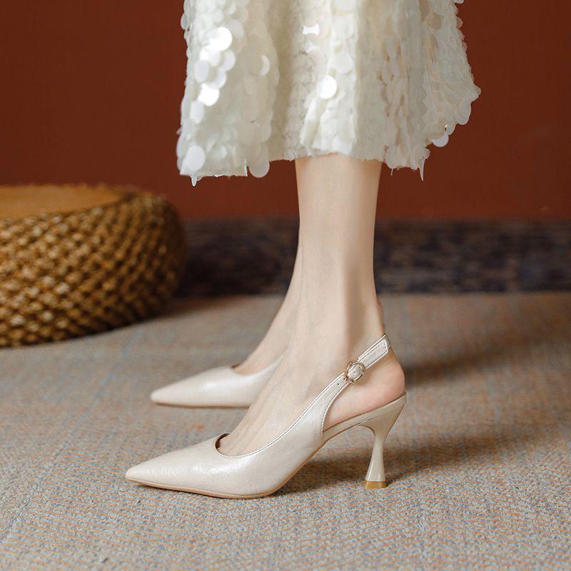 Špičaté lodičky s dutým podpatkem a vysokým podpatkem pro ženy jaro a léto korejské se sandály s rovným páskem