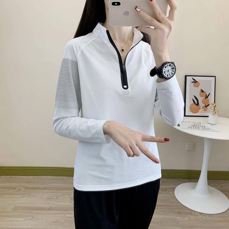 Outdoor Women s Long-sleeved Quick-drying Clothing Fitness Running Sun Protection Stand-up Collar Breathable Quick-drying Top L