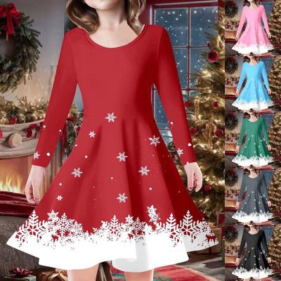 4-12 Jahre Kinder Mädchen Weihnachtskleid Langarm Bedrucktes Kleid