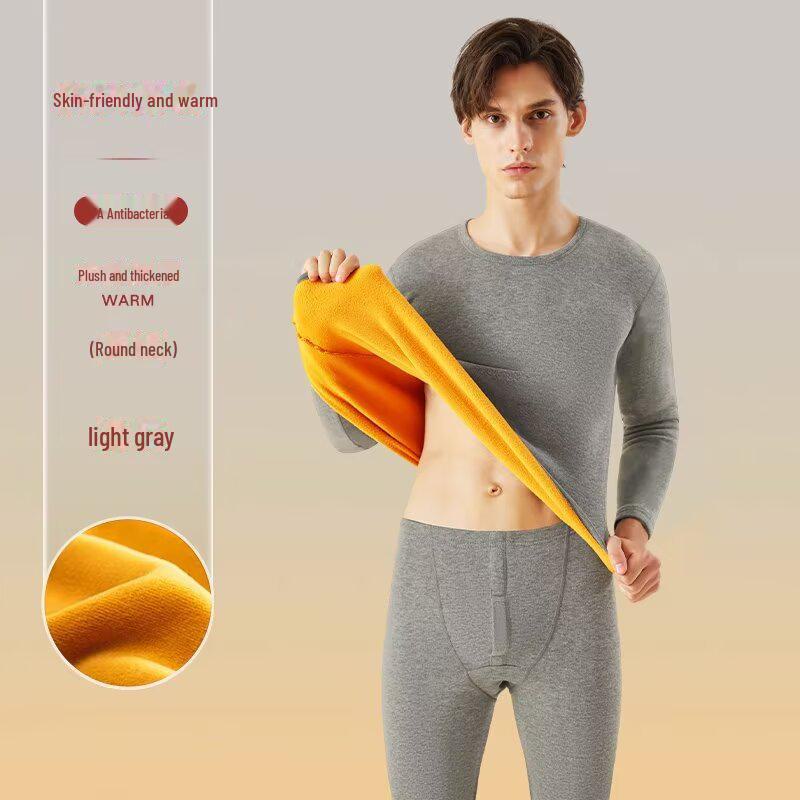 Men's Thermal Underwear Set: Thick, Plus Velvet, Cotton Sweater & Bottoms for Autumn/Winter, Cold-Proof.