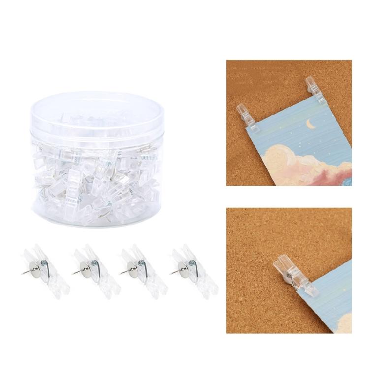 80/90PCS Push Pins with Clear Clip for Cork Board, Clear Push Pins Clip Notice Board Thumb Tacks for for Notes Photos