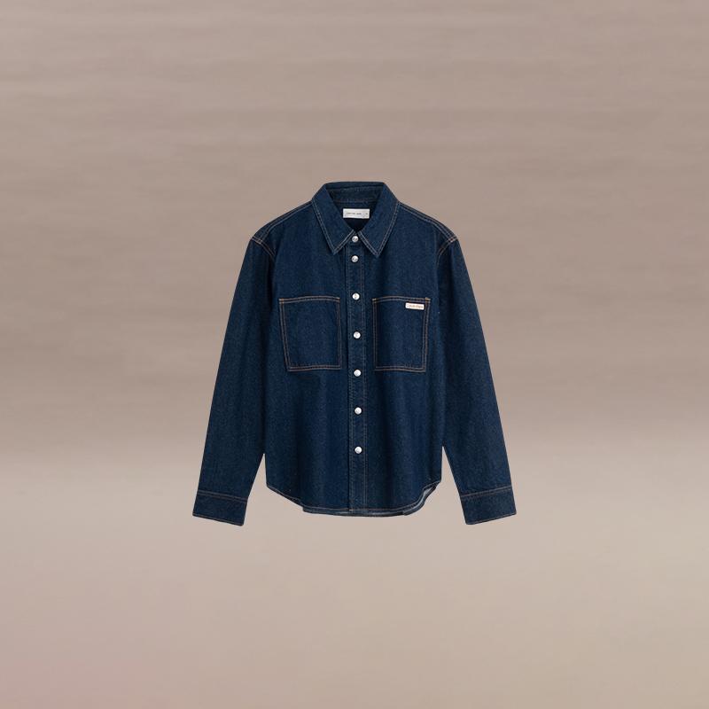 Calvin Klein Classic Retro Square Pocket Loose Denim Shirt Men shirts Dark-Blue J327310