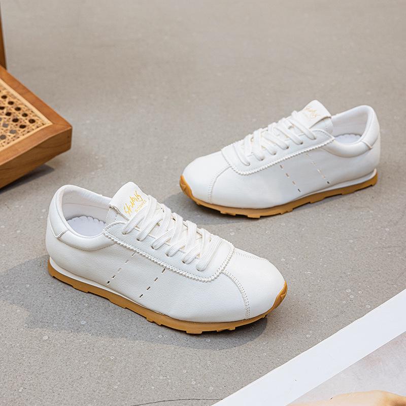 Frühling/Sommer Damen Weiße Rindsleder Schnür-Flache Freizeit-Sneakers