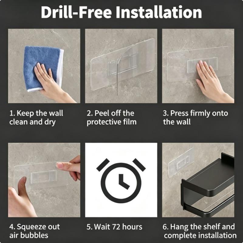 Toilet Paper Holder Black ABS No Drill Kitchen Storage Bathroom Accessories Self-Adhesive Wall Mounted Tissue Rack Mobile Shelf