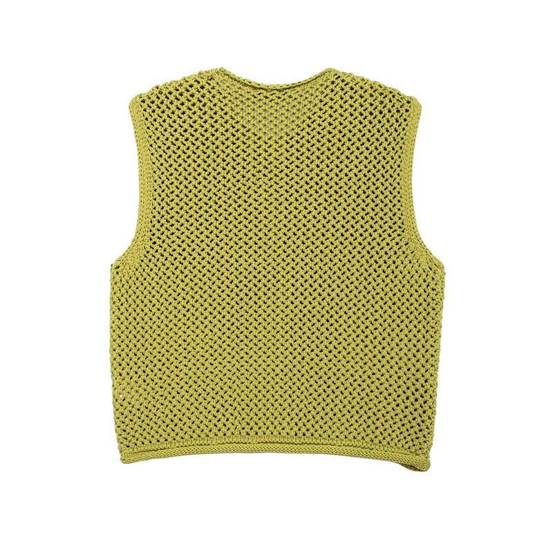 Womens Crochet Knit Vest 2026 Fall Winter Sleeveless Openwork Cardigan Streetwear Casual Outfit