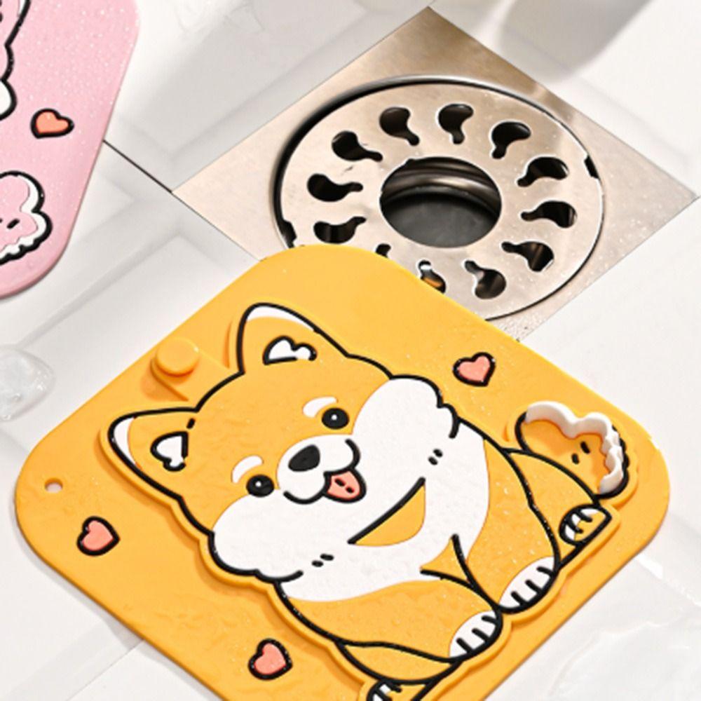 Silicone Floor Drain Cover Cartoon Dog Sewer Filter Pad  for Bathroom Hair Collection