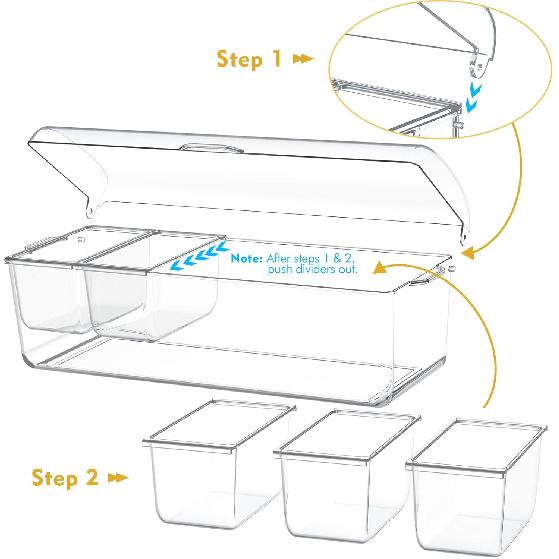 Condiment Tray with Stainless Steel 5 Spoons, 5 Forks and 1 Clip, Chilled Condiment Server, Condiment Server, Bar Garnish Holder on Ice, Bar