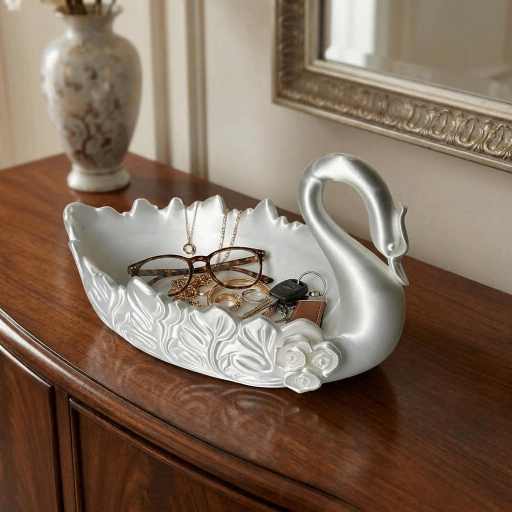 3D-gedruckter Schwan Schmuckhalter Nordischer Stil Blumiger Schwan Aufbewahrungsschale Kleinkram-Aufbewahrungsschale Schlafzimmer