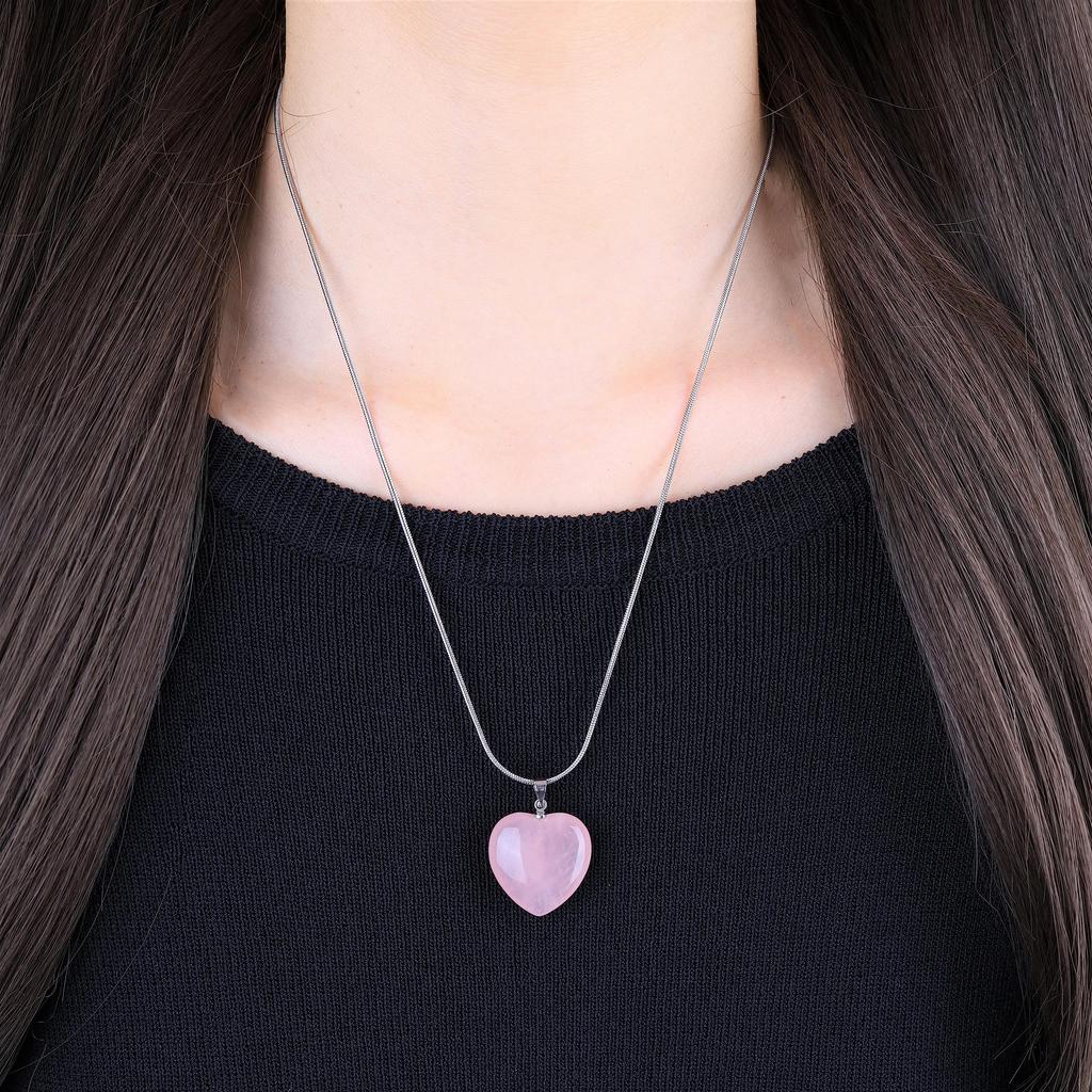 Collier en acier inoxydable avec pendentif en forme de cœur et quartz rose pour femme [Coai]
