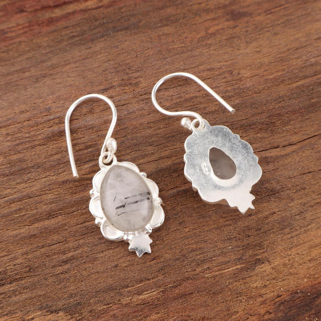 Black Rutile Gemstone Jewelry, 925 Solid Sterling Silver Earrings, Beautiful Silver Earrings, Handmade Bohemian Jewelry For Wedding Gift