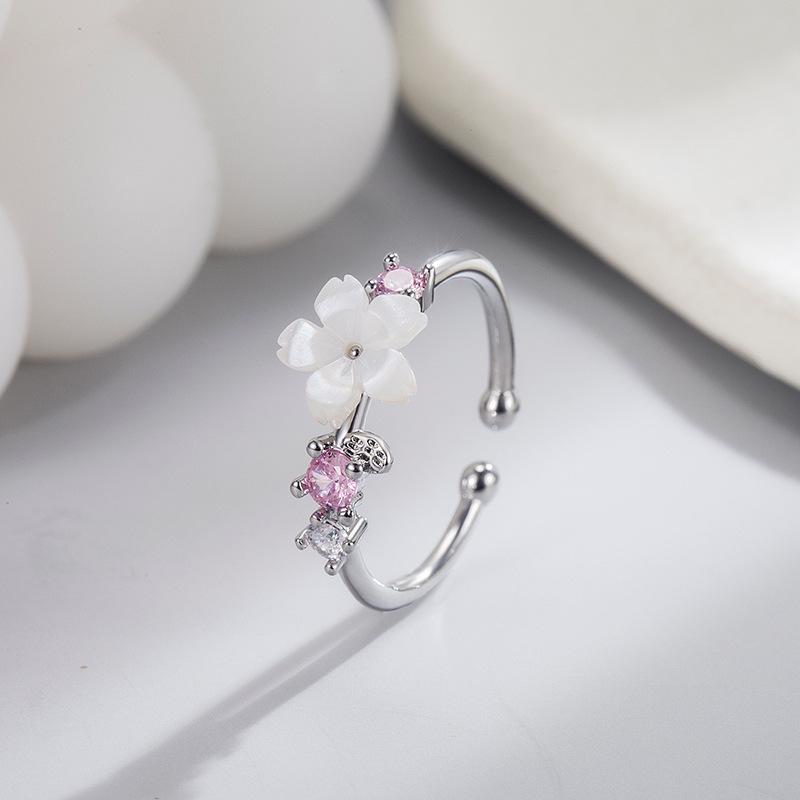 Sakura Temperament Ring: Women's Korean Style with Inlaid Diamond, Sweet Mori Girl Fashion