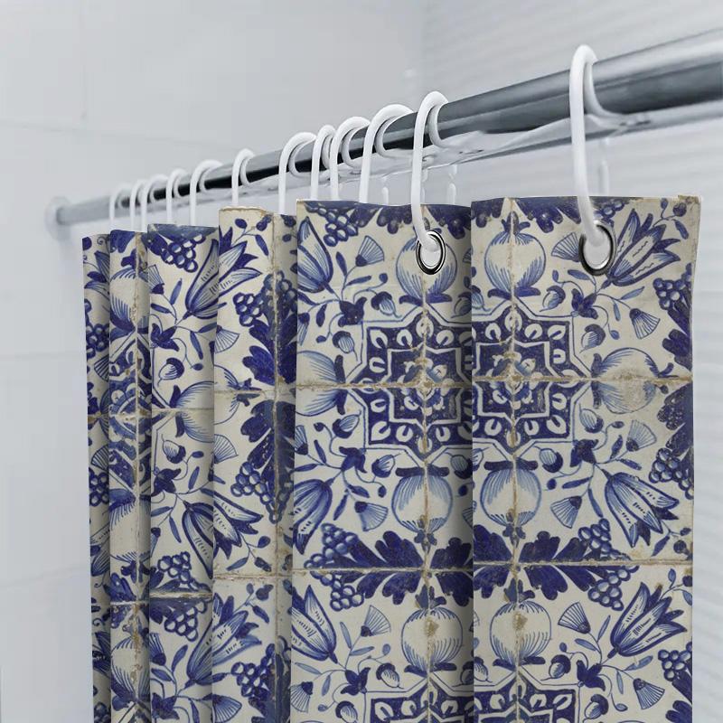 Vintage Blue White Floral Shower Curtain Polyester Fabric Waterproof Bathroom Decor Home Kitchen Decoration