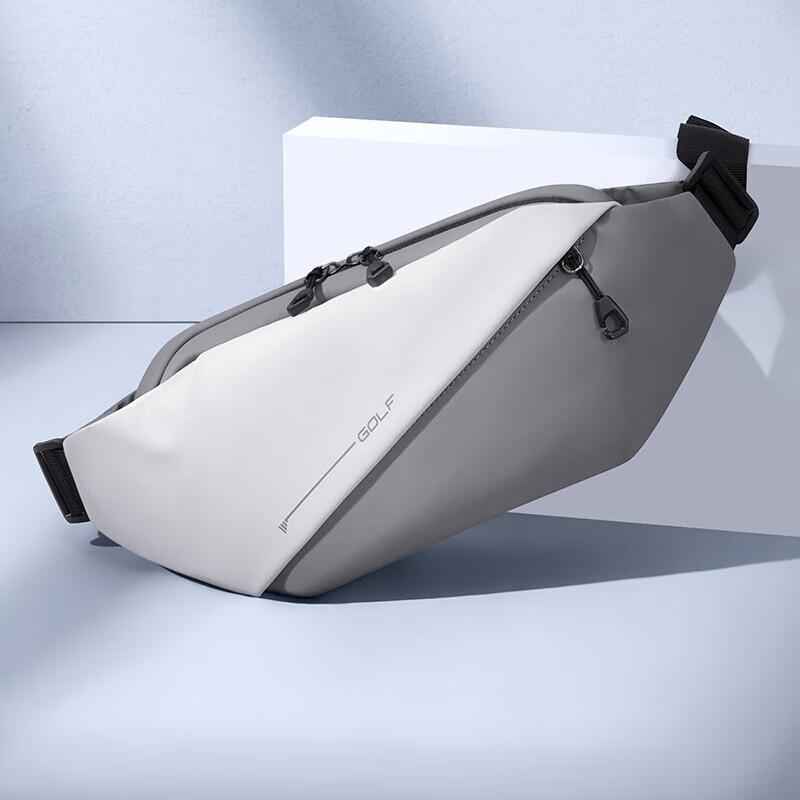 GOLF Chest Bag , Crossbody Bag, Lightweight Shoulder Bag, Phone Bag, Water-Resistant, Cycling Waist Pack, Grey-White