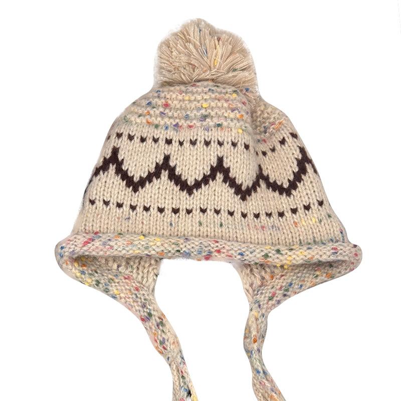 Autumn and Winter Trend Versatile Fringed Headgear Women's Handmade Knitted Pullover Hat Warm Ear Protection