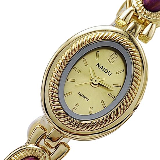 Faux Gemstone Bracelet Watch Ladies Vintage Oval Dial Wristwatch Elegant Quartz Watch Gift for Her Girlfriend Mom Wife