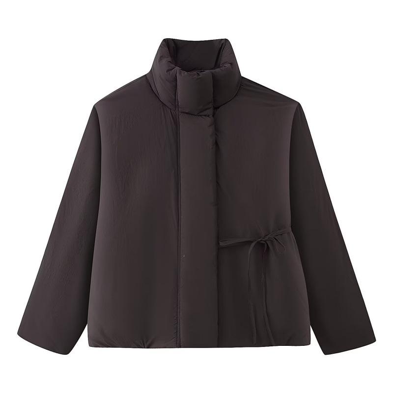

European Style Two-Color Stand Collar Cotton Jacket with Long Sleeves M темно-коричневого