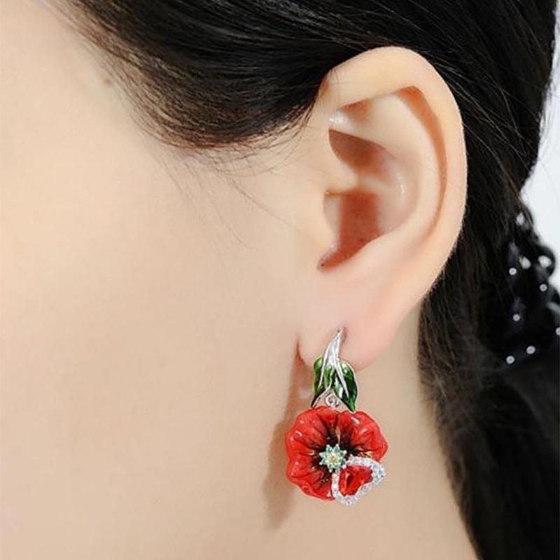 Fashionable Red Flower Earrings
