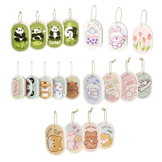 1/3 vnt. Sustorinta medienos plaušų kempinė su animaciniais raštais, saugi kūdikiams, indų plovimui, aliejų sugerianti, neabrazyvi puodų šveitimo priemonė