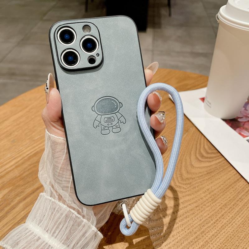 

Матовый чехол из кожи с рисунком астронавта для iPhone 16 Plus 15 Pro Max 14 Pro 13 12 11 Мягкий шнурок Противоударный Тонкий Однотонный Чехол для телефона iPhone 11 светло-синий