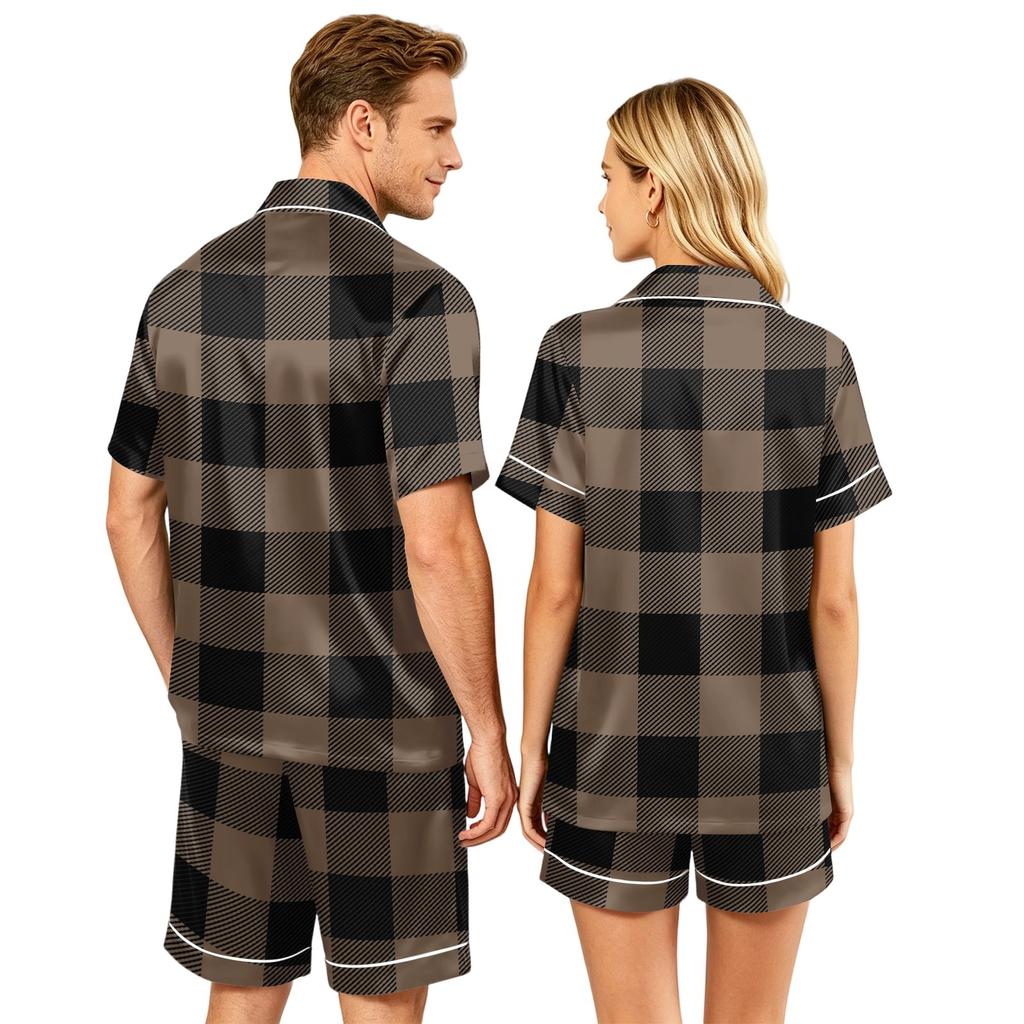 Couple Matching Pajama Set Short Sleeve Button Down Shirt and Shorts Loungewear Soft Casual Sleepwear Set Available In S To XXXXL