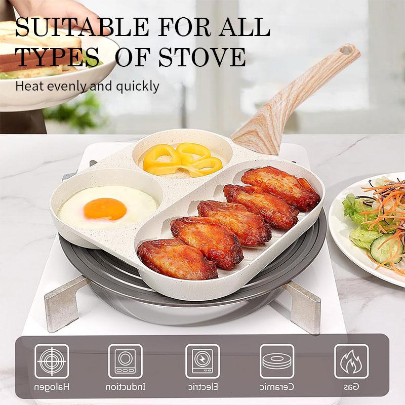 Large 3-In-1 Divided Breakfast Frying Pan Nonstick Egg Omelette Grill Pan Steak Pan Skillet Hamburger Bread Cooking Utensils
