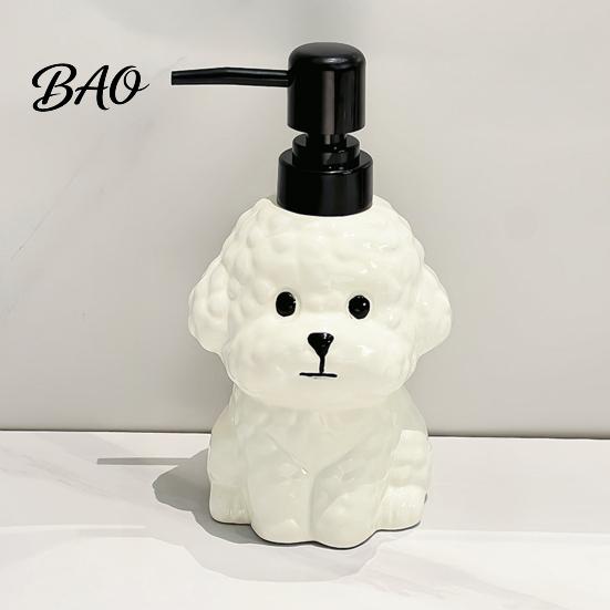 Dispenser per Lozione a Forma di Cane dei Cartoni Animati 400ML Dispenser per Sapone in Ceramica con Pompetta in Plastica, Bottiglia Ricaricabile a Forma di Cucciolo Contenitore per Liquidi a Mano, Vuoto Gel Doccia