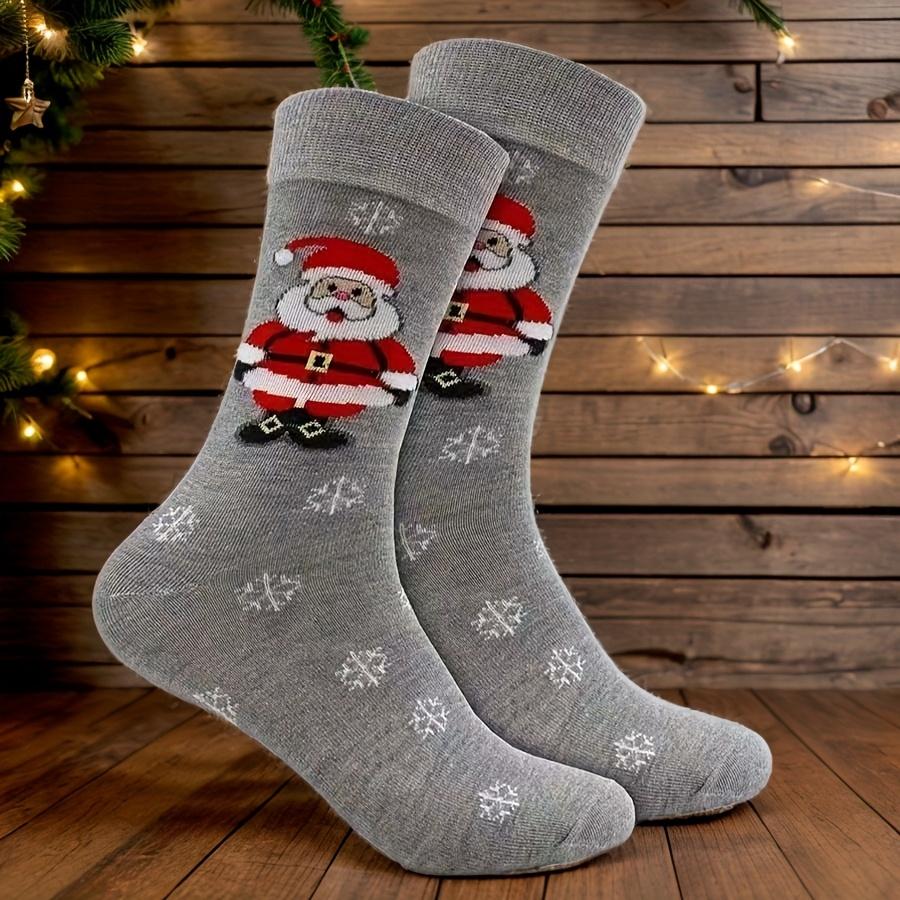 1 Pair of Men'S And Women'S Christmas Style (Santa Claus, Snowflakes) Pattern Mid-Tube Socks, Mainly in Gray, Comfortable Autumn And Winter Warm Socks