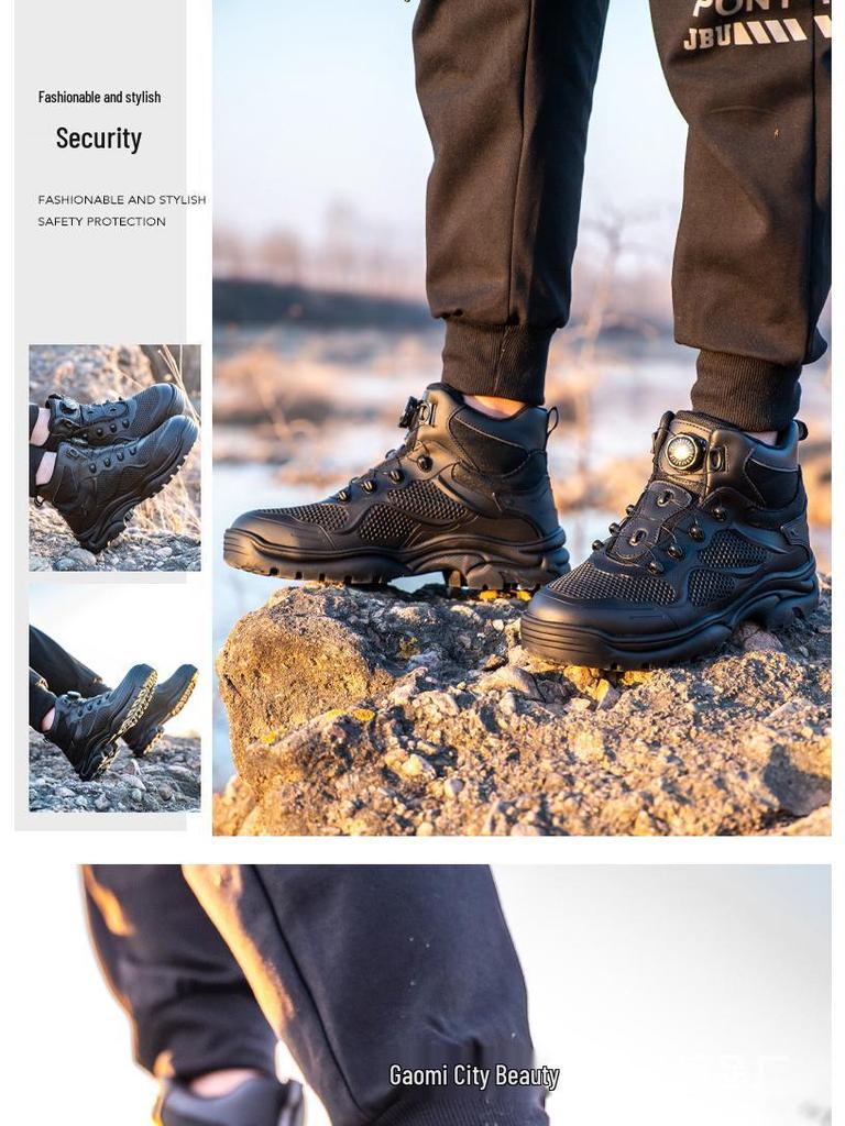 Cross-Border Steel Toe Work Boots: Anti-Smash, Anti-Puncture, High-Top Ankle Support for Men's Comfort and Durability.