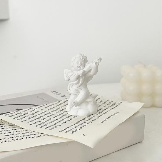 2 Pcs Mini Cupid Figurine Small Resin Cherubs Playing Musical Instrument