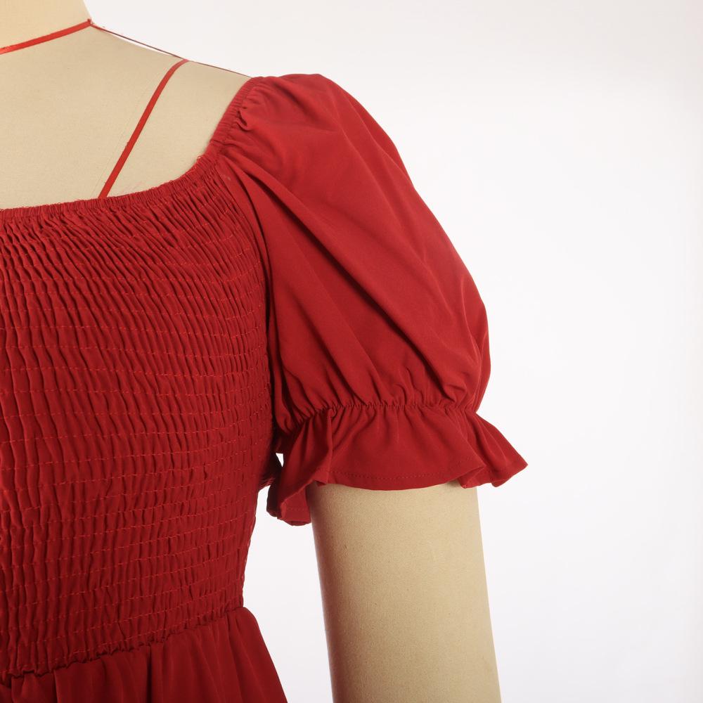 Plus Size Solid Color Casual Square Neck Vacation Dress with Smocked Puff Sleeves