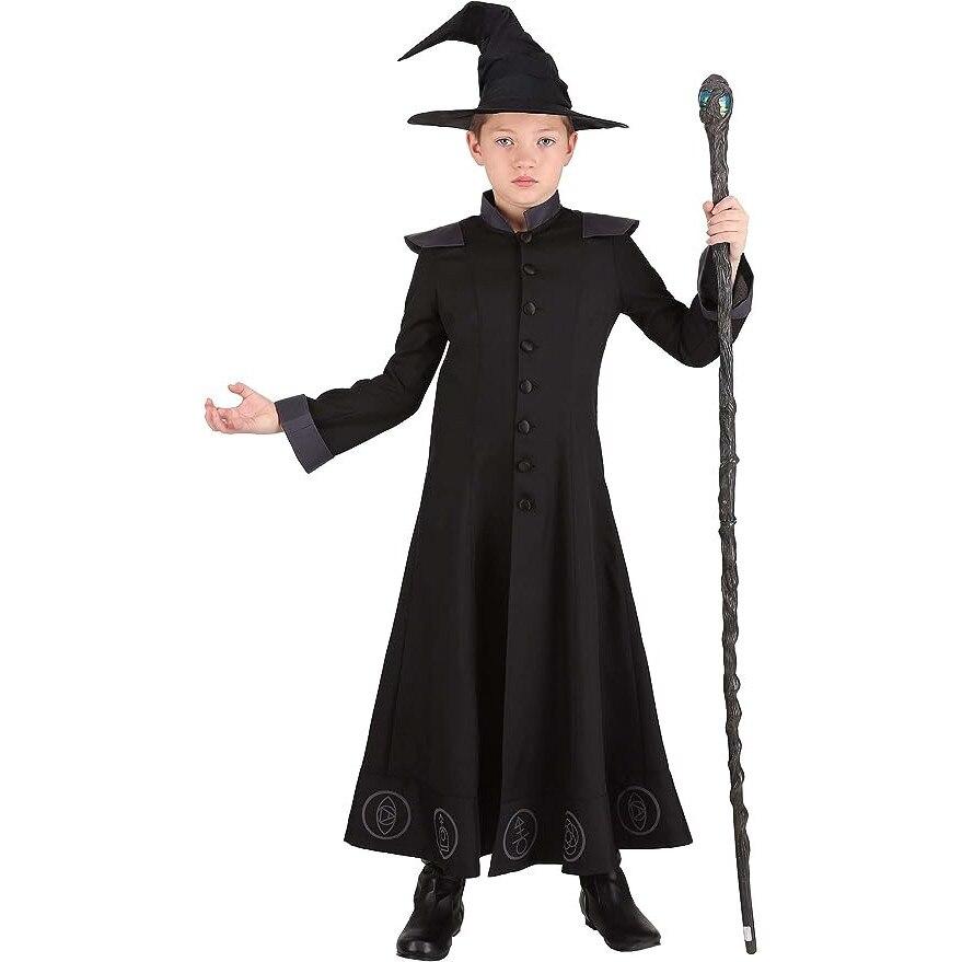 Wizard Costume Set for Kids with Hat Fine Fabric Black 120cm 4-5 Years Halloween
