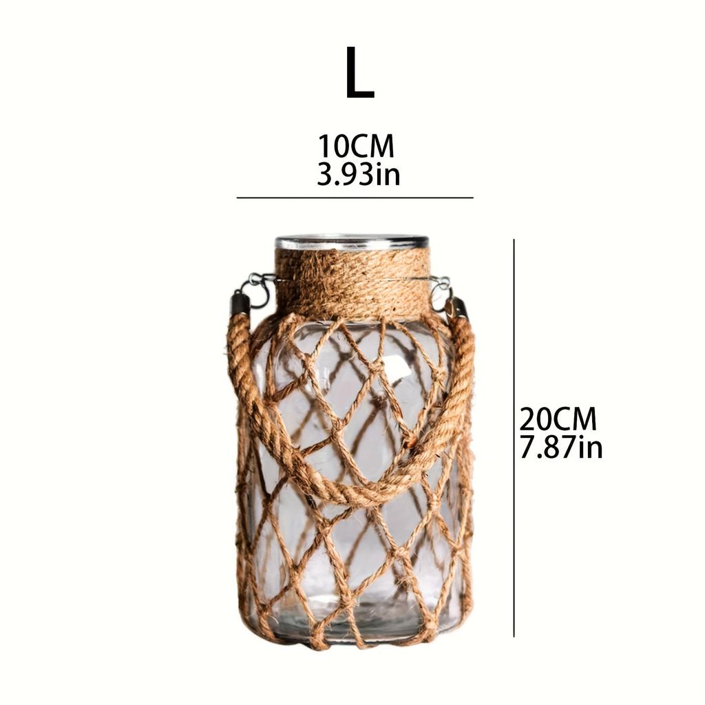 Vintage Flower Vase, Creative Hand Woven Mesh Pocket Transparent Glass Vase