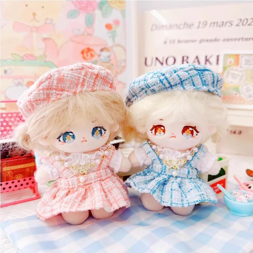 Niannyyhouse 10cm~15cm Vestiti di Peluche Cappello Camicia Bianca Gonna Accessori Bambola di Cotone Vestire (blu)