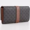 Celine Triomphe Large Flap Wallet Purse Tan Black PVC Women Used