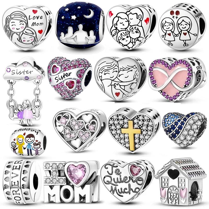 Copper Family Love Charm Beads Fit Original Bracelet Diy Sister Mother Love Friendship Pendant Jewelry Making Diy