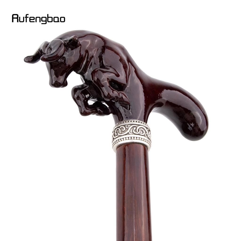 Brown Cow Bullfight Wooden Fashion Walking Stick Decorative Cospaly Cane Halloween Wood Mace Crutch  Wand Crosier 92cm
