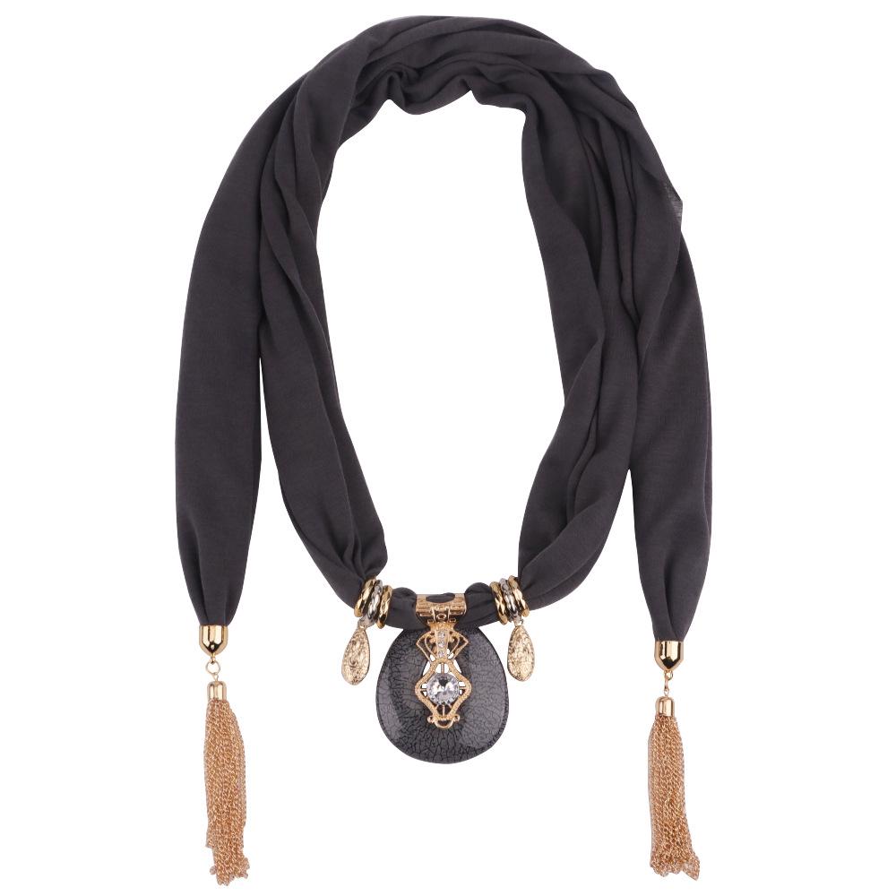 Chiffon Tassel Pendant Scarf Jewelry - Women's Mixed Color Necklace Shawl