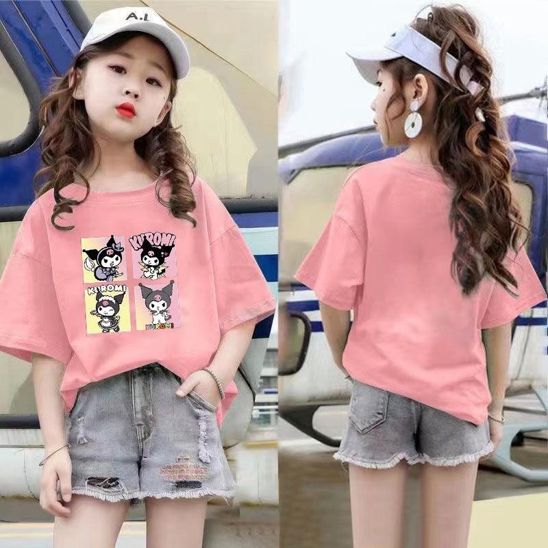 Summer girls' short sleeved T-shirts, girls' clothing Kuromi tops, baju budak perempuan girls' T-shirts, girls' shirts