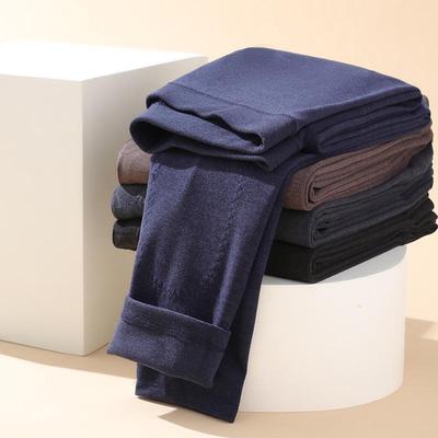Men's Plus Size Warm Wool-Silk Thermal Knee-Pad Leggings with Temperature-Adjusting Waist Protector