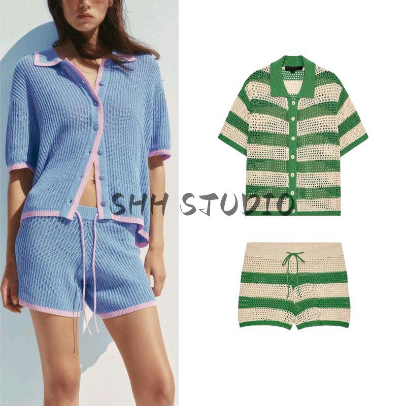 Polo Collar Knitting Outwear 3920260 3920284 Knitting High Waist Shorts 3920261 20285