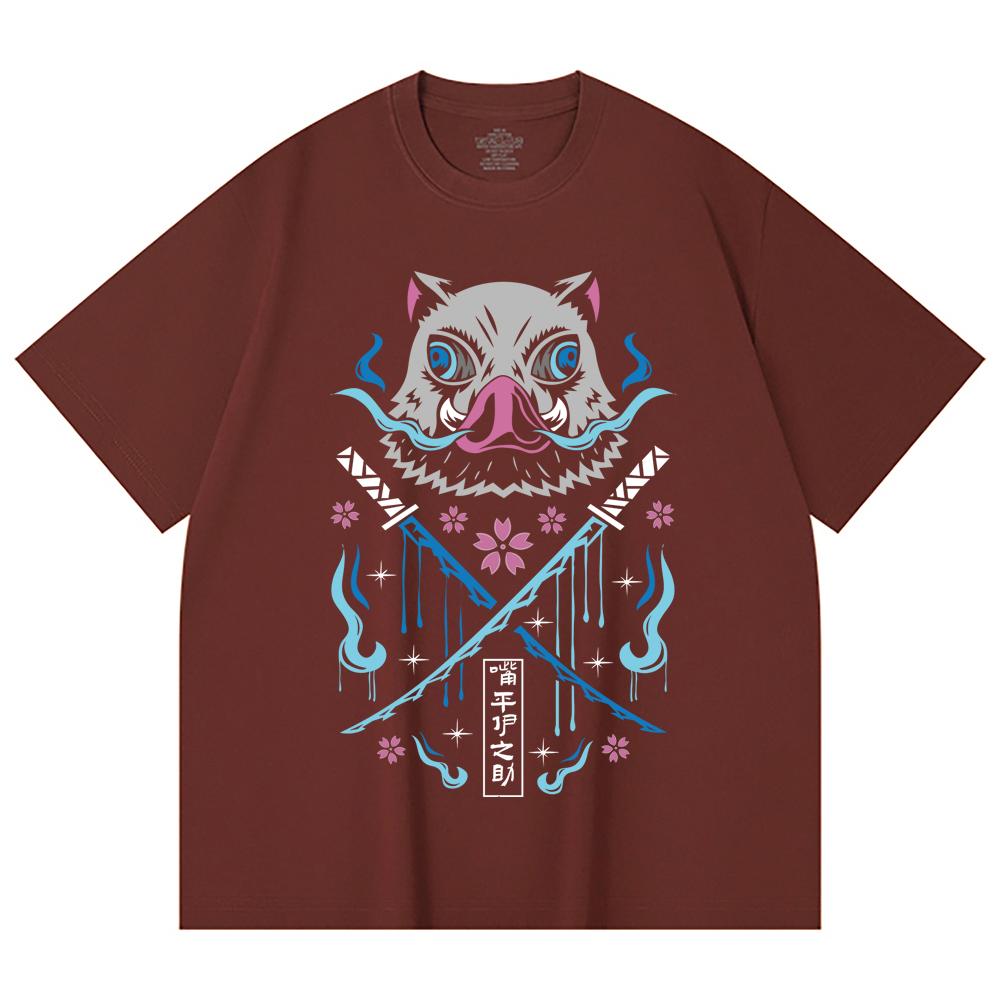 230 g/m² 100% Baumwolle Demon Slayer V97 Inosuke Aufdruck Unisex Schweres Baumwoll-T-Shirt